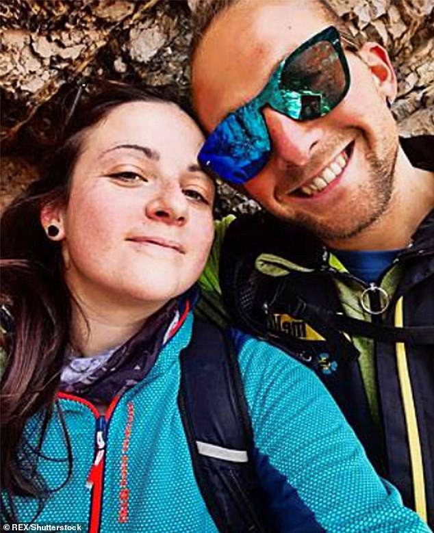 26-year-old Andrea Papi (right) was mauled to death by a bear in Italy and tried to drive it off with a broken branch, investigators believe. He was reported missing by his girlfriend Alessia Gregori (left)