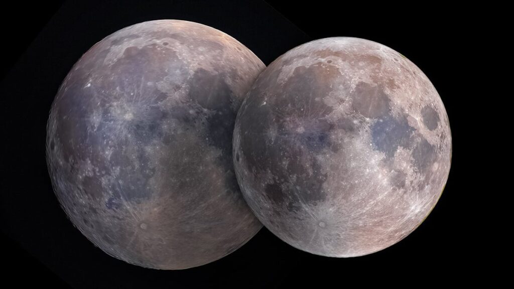 See the difference in size between the micromoon (right) and the supermoon (left).